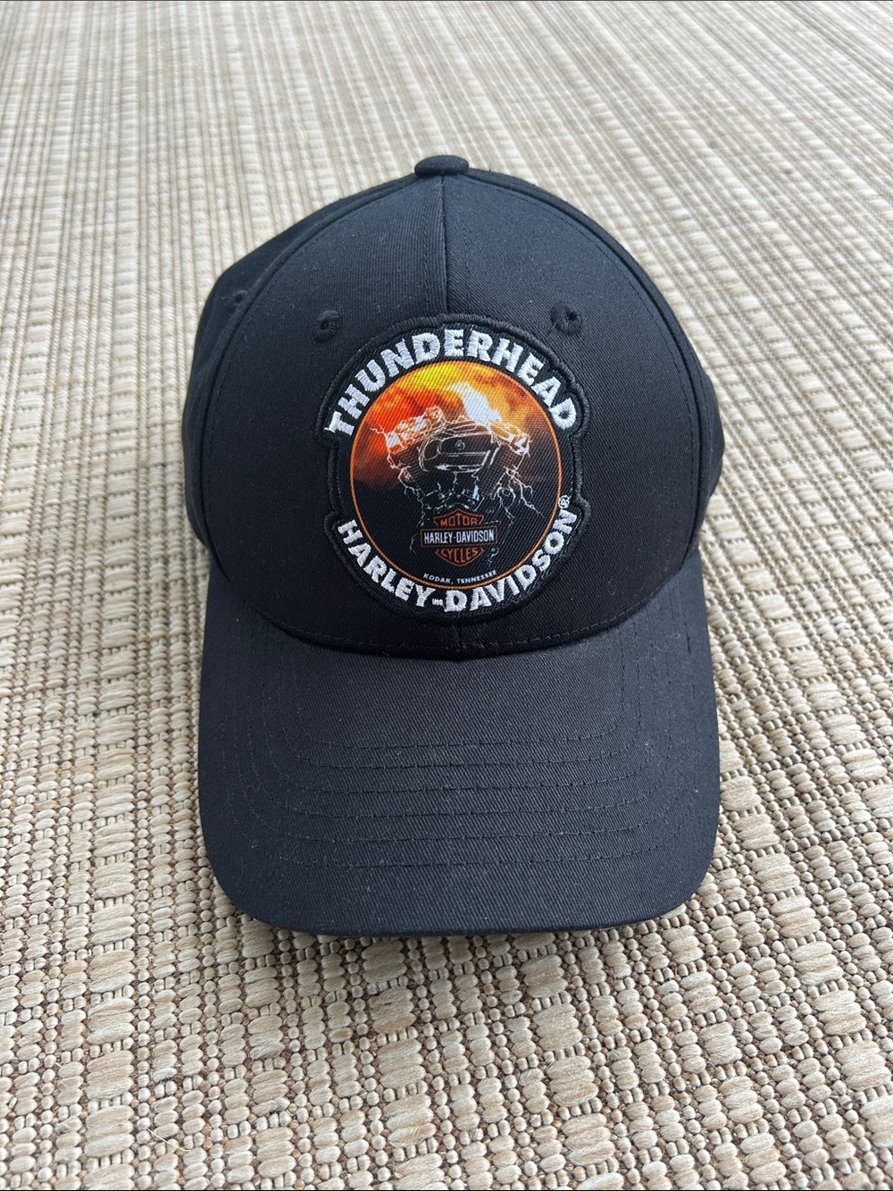 Harley-Davidson Motorcycles Black Hat Cap with Orange & White Thunderhead Patch